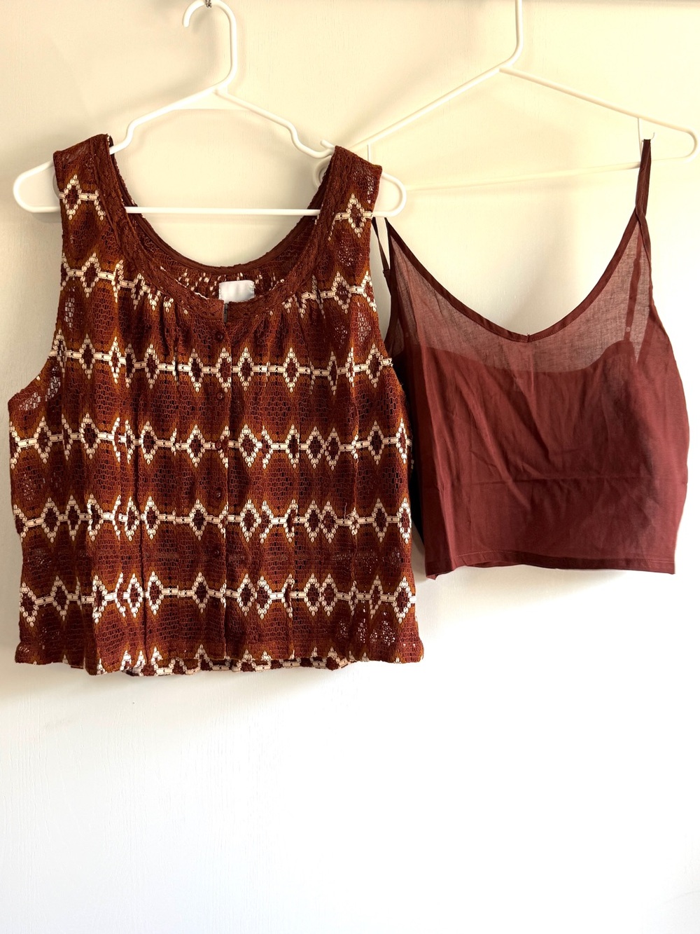 RAGA Brown Crochet Tank with Matching Brown Camisole